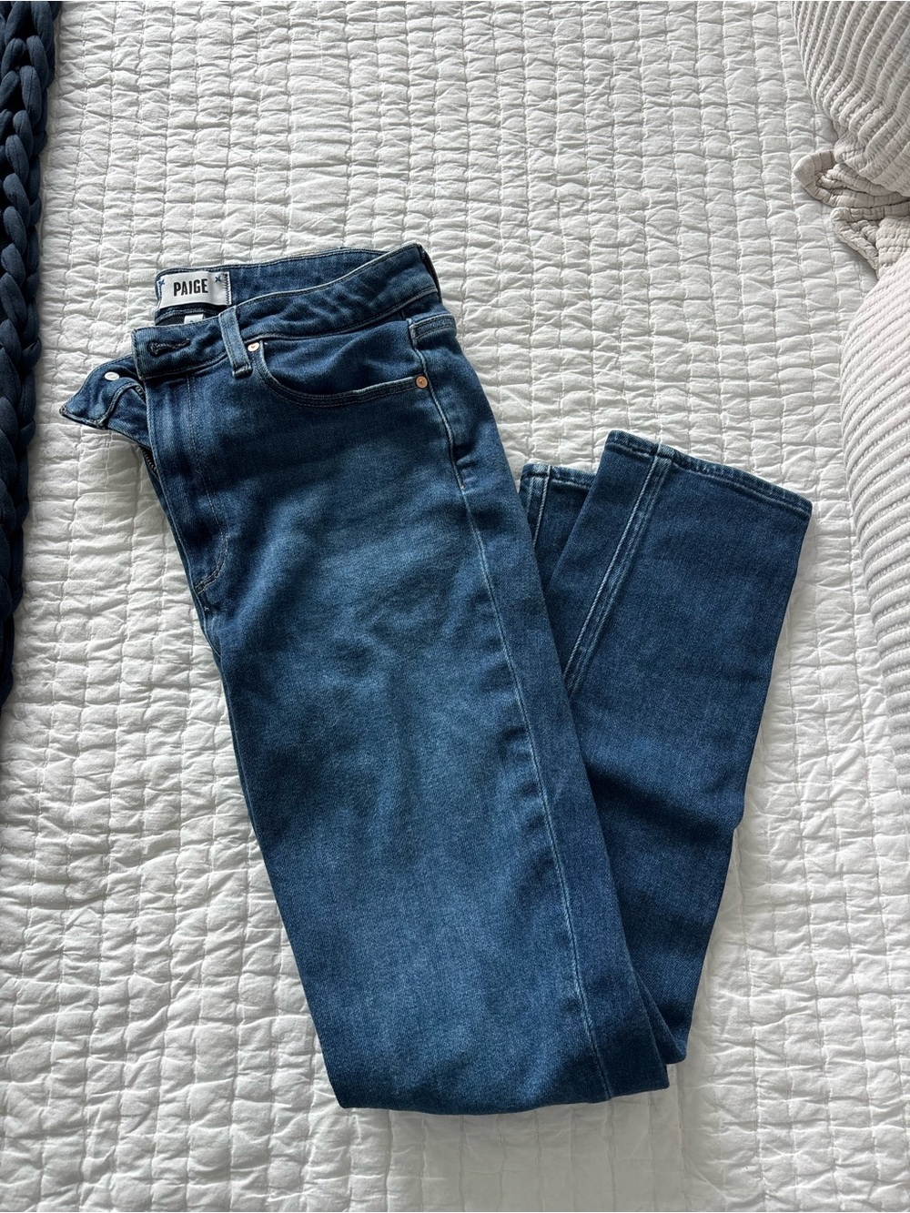 PAIGE Medium Blue Denim Jeans with Copper Rivets